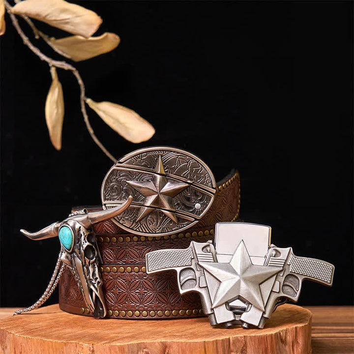 Conjunto de colgante de cuerno largo turquesa con hebilla de cinturón y cuchillo oculto de estrella DIY