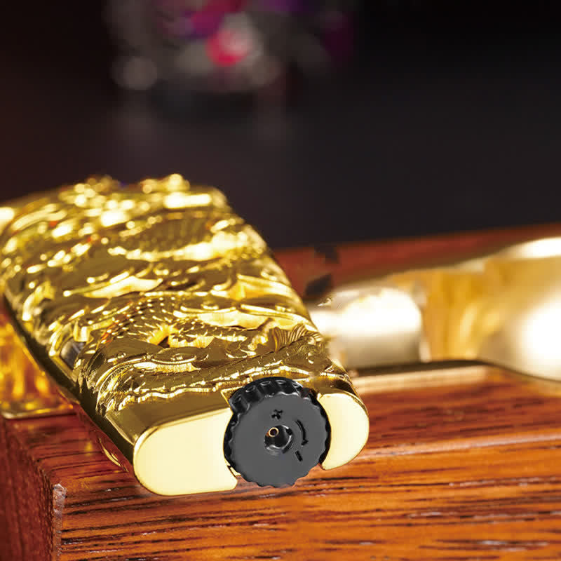 Encendedor de butano recargable con forma de dragón y luz LED