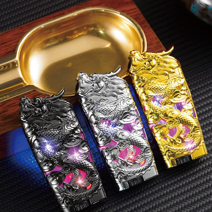 Encendedor de butano recargable con forma de dragón y luz LED