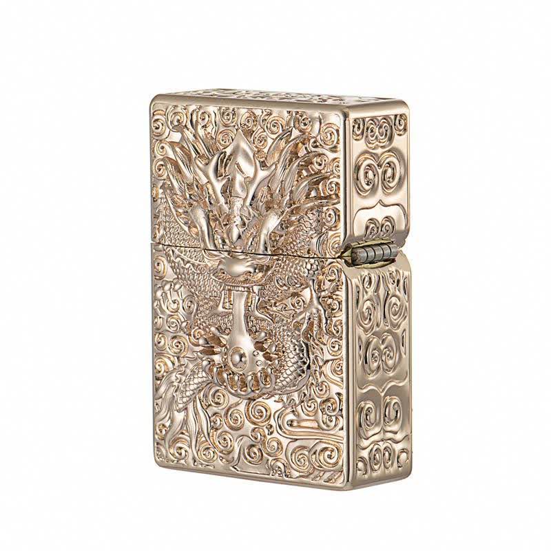 Encendedor de queroseno recargable con diseño clásico de dragón tallado