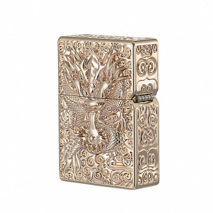 Encendedor de queroseno recargable con diseño clásico de dragón tallado