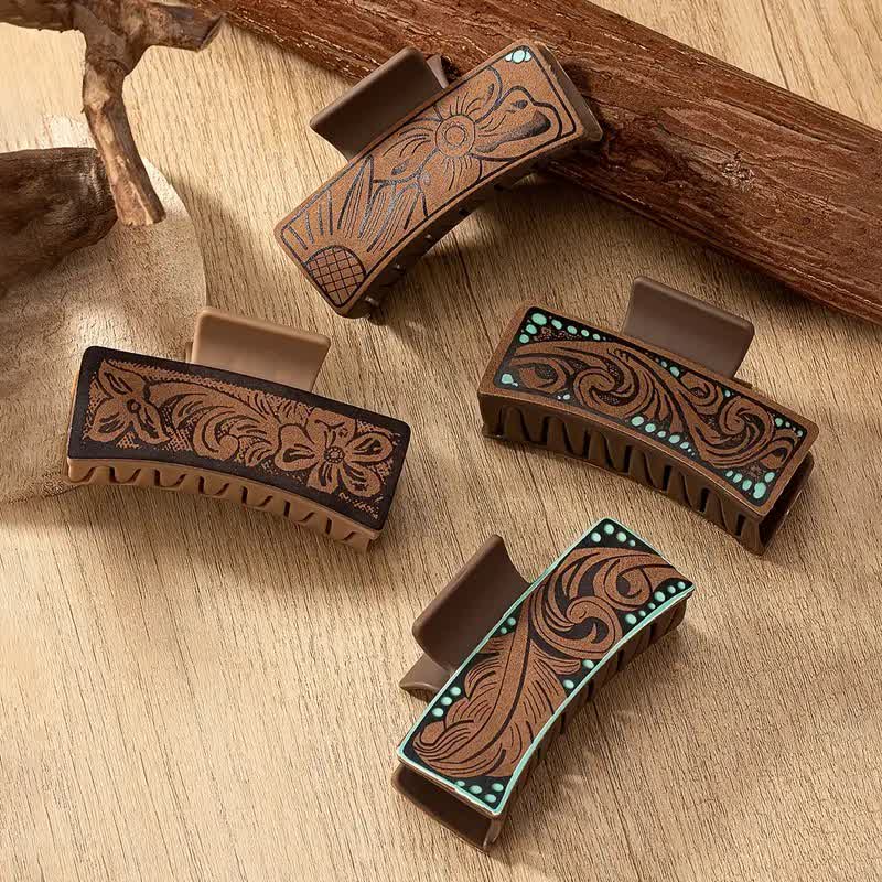 Pinza para el pelo con estampado floral nativo occidental marrón para mujer