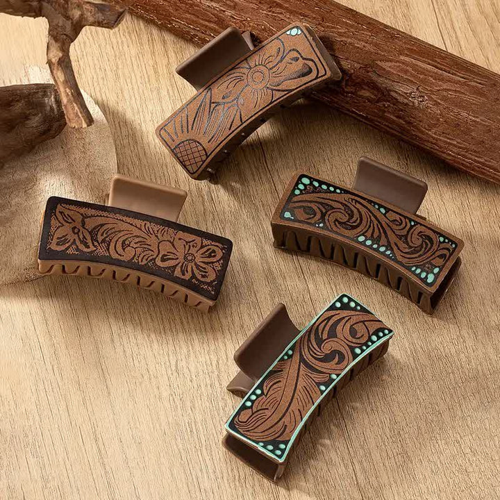 Pinza para el pelo con estampado floral nativo occidental marrón para mujer