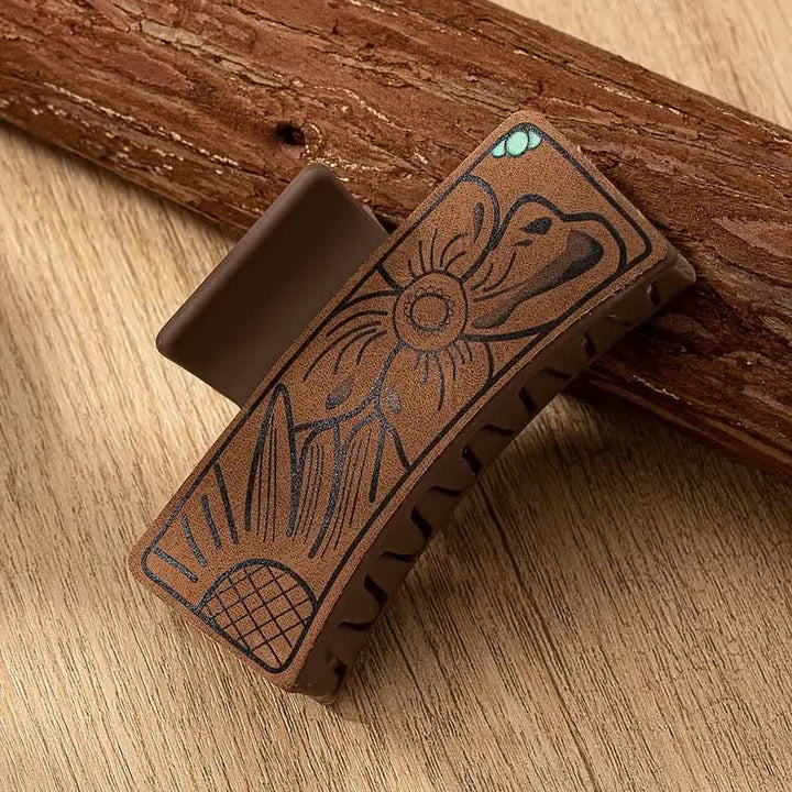 Pinza para el pelo con estampado floral nativo occidental marrón para mujer