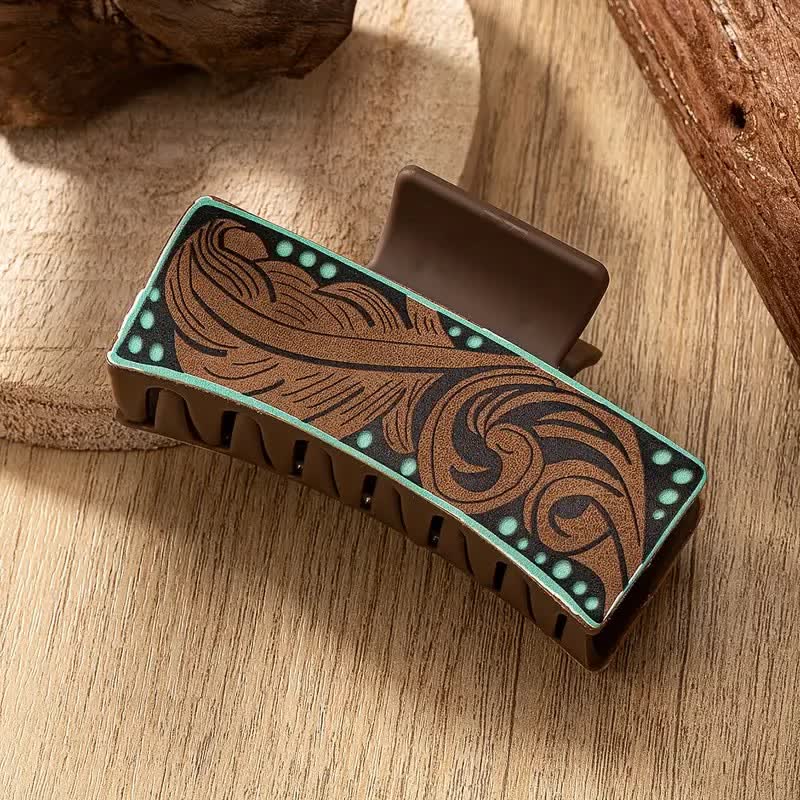 Pinza para el pelo con estampado floral nativo occidental marrón para mujer