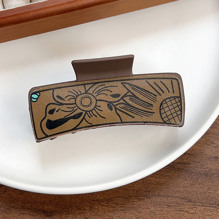 Pinza para el pelo con estampado floral nativo occidental marrón para mujer