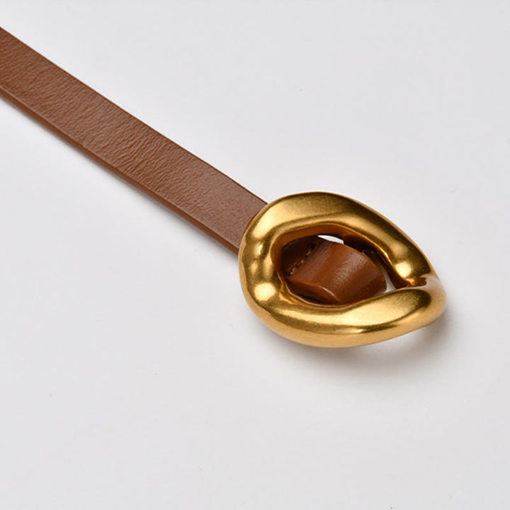 Cinturón fino de cuero genuino para mujer con nudo en el vestido