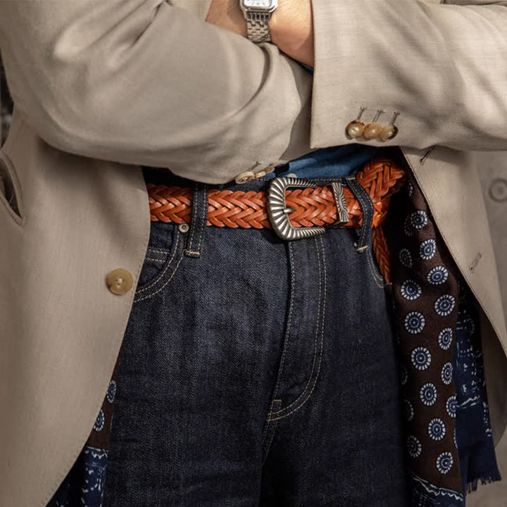 Cinturón de cuero trenzado de vaca tejido para uso diario