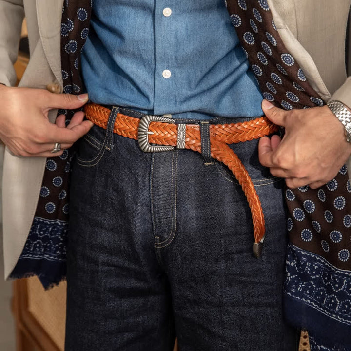 Cinturón de cuero trenzado de vaca tejido para uso diario