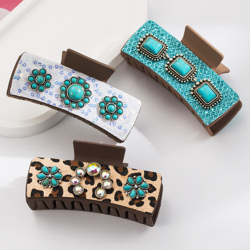 Pinza para el pelo con estampado de leopardo y turquesa occidental para mujer