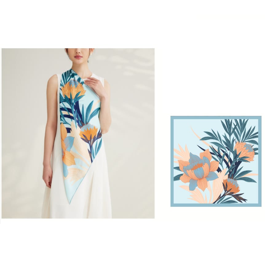 Bufanda fina de seda con estampado floral Protea para mujer