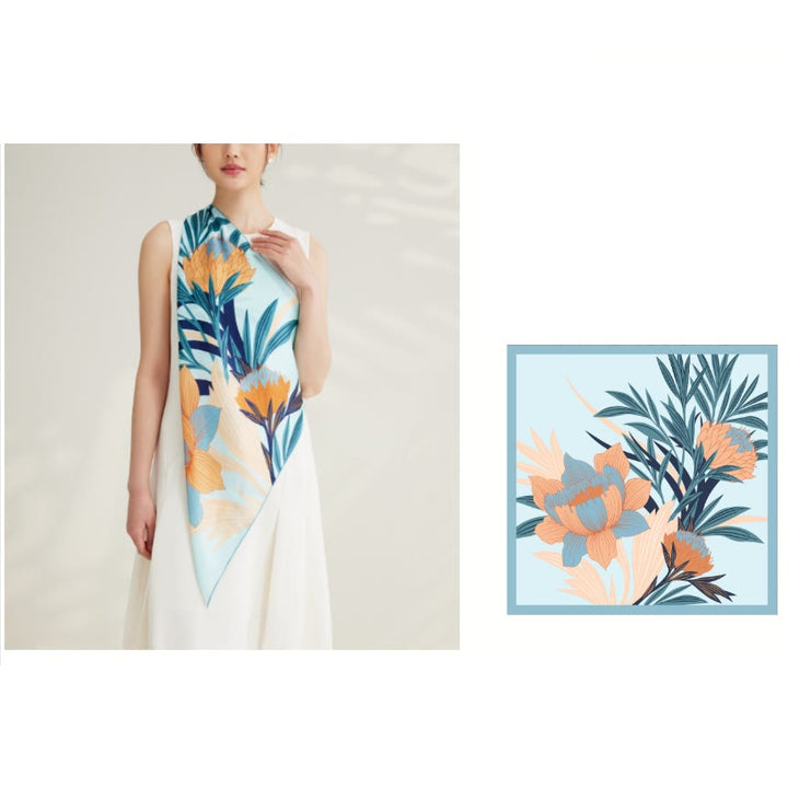 Bufanda fina de seda con estampado floral Protea para mujer
