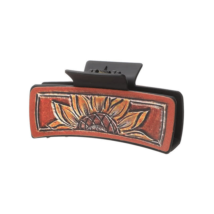 Pinza para el pelo con estampado de girasoles en color café oscuro para mujer