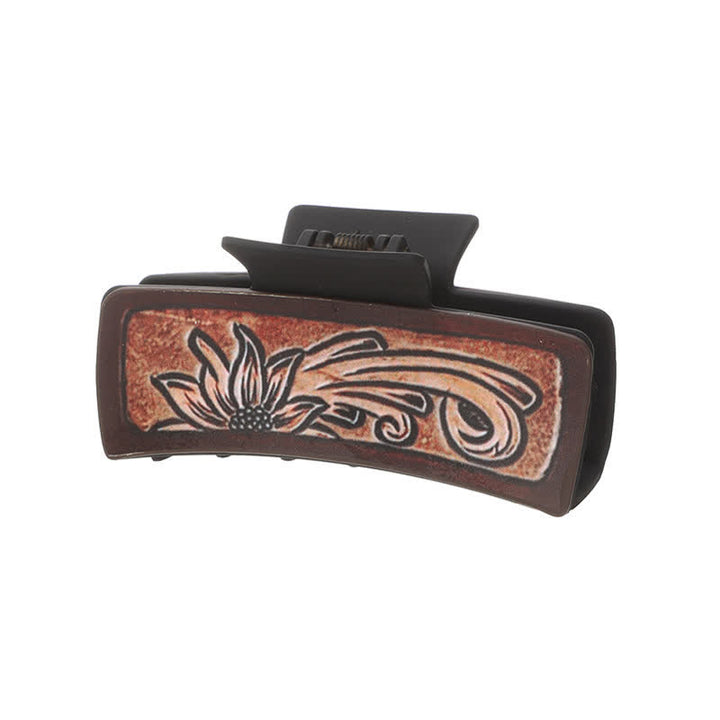 Pinza para el pelo con estampado de girasoles en color café oscuro para mujer