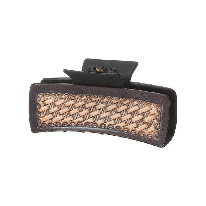 Pinza para el pelo con estampado de girasoles en color café oscuro para mujer