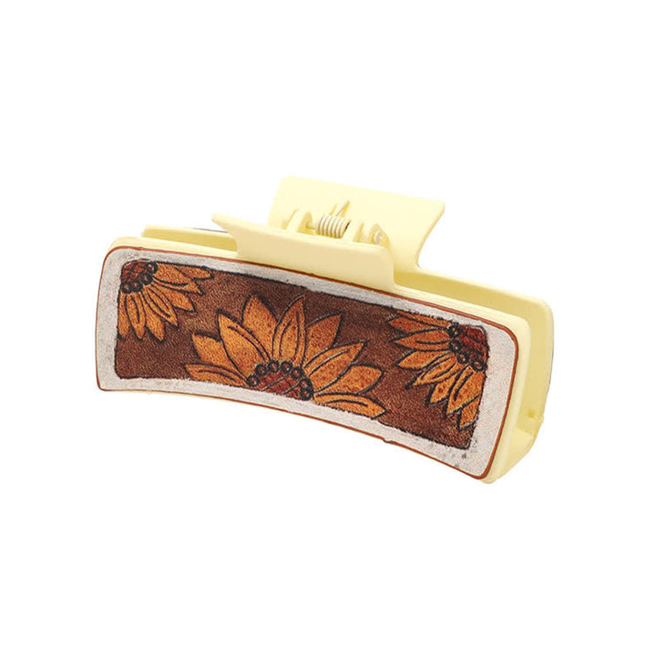Pinza para el pelo estilo western con estampado de letras de girasol para mujer