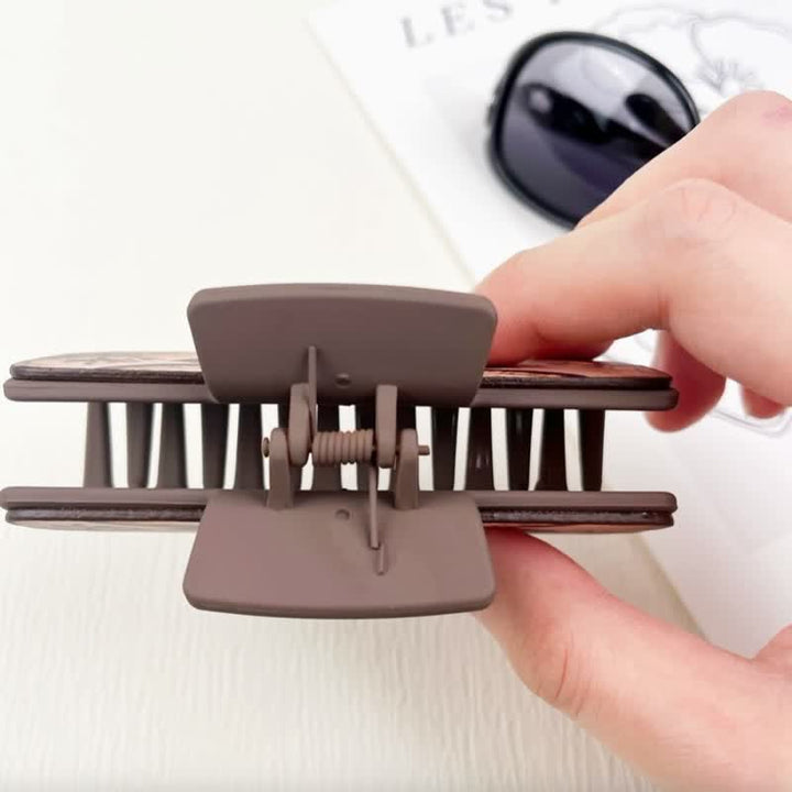 Pinza para el pelo color marrón café con estampado floral de yak para mujer