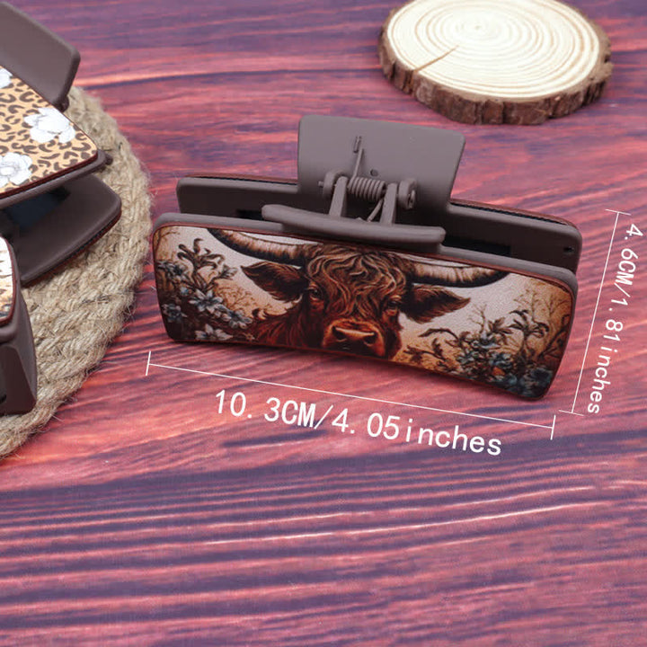 Pinza para el pelo color marrón café con estampado floral de yak para mujer