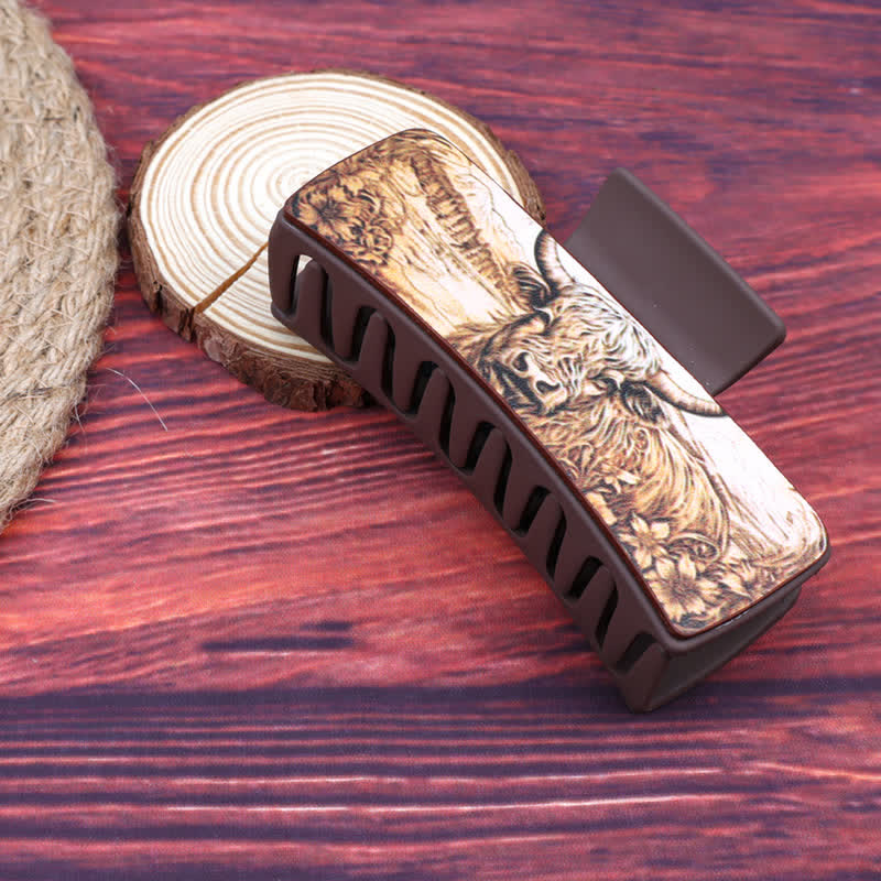 Pinza para el pelo color marrón café con estampado floral de yak para mujer