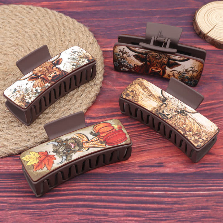 Pinza para el pelo color marrón café con estampado floral de yak para mujer