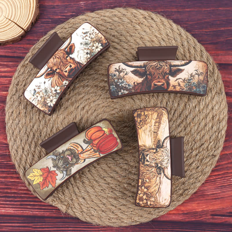 Pinza para el pelo color marrón café con estampado floral de yak para mujer