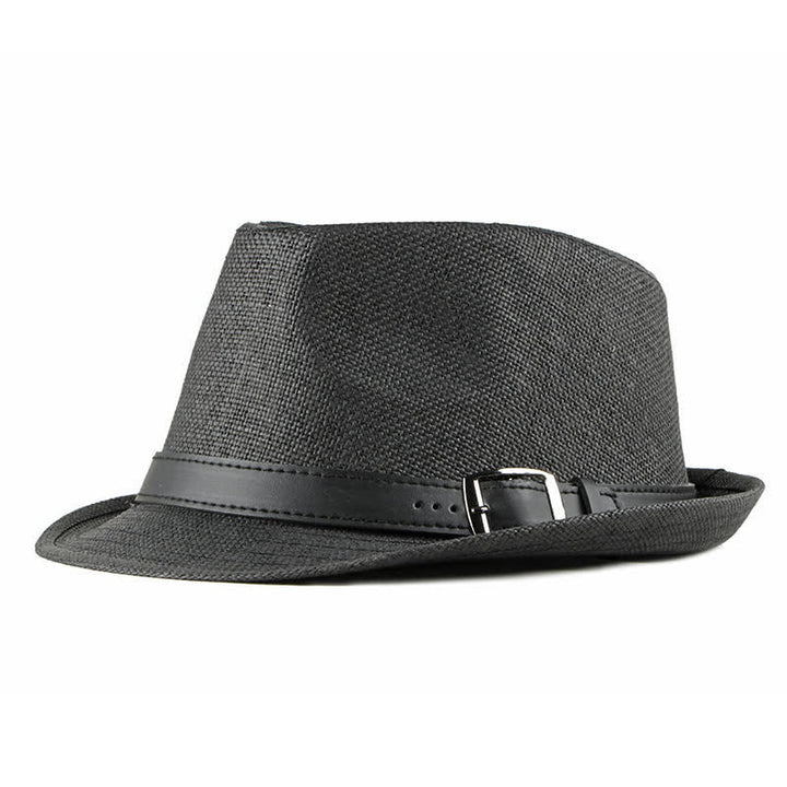 Sombrero Fedora de paja con decoración de cuero informal y elegante para hombre