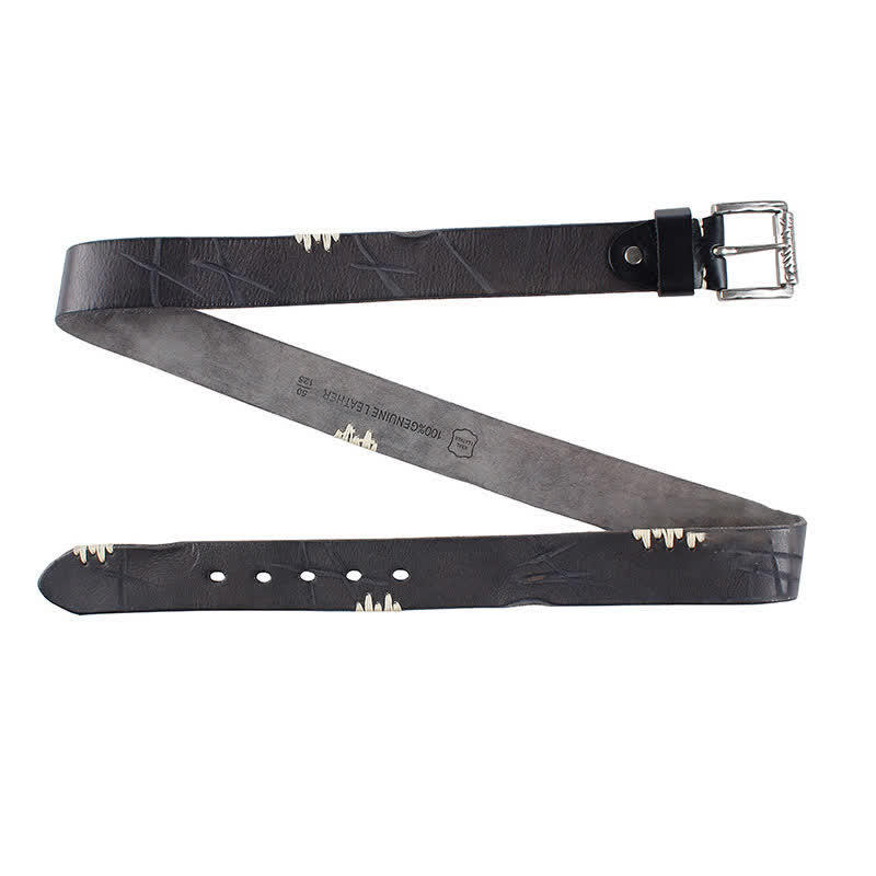 Cinturón de cuero con decoración de líneas blancas estilo retro desgastado para hombre