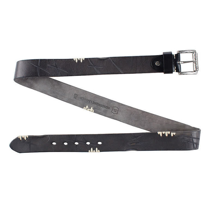 Cinturón de cuero con decoración de líneas blancas estilo retro desgastado para hombre