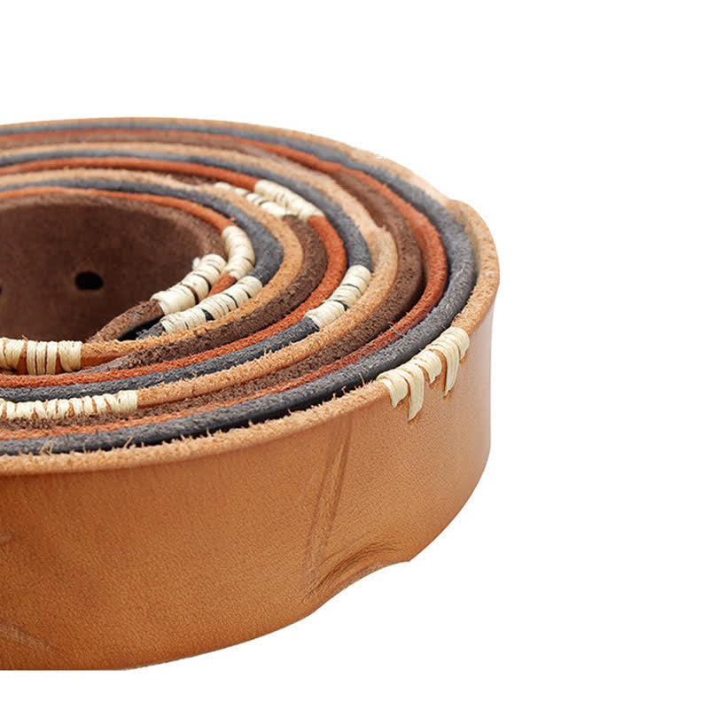 Cinturón de cuero con decoración de líneas blancas estilo retro desgastado para hombre