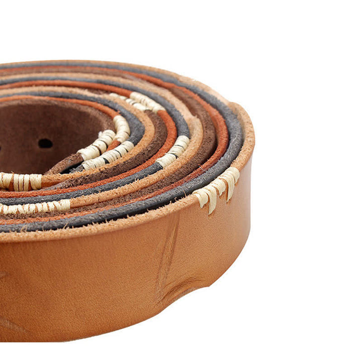 Cinturón de cuero con decoración de líneas blancas estilo retro desgastado para hombre