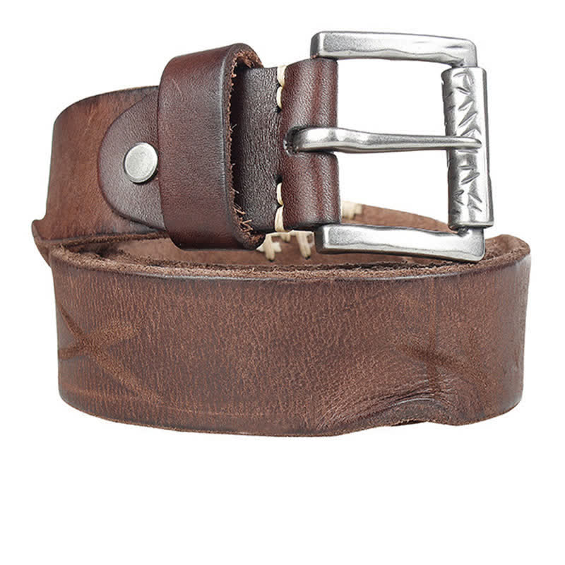 Cinturón de cuero con decoración de líneas blancas estilo retro desgastado para hombre
