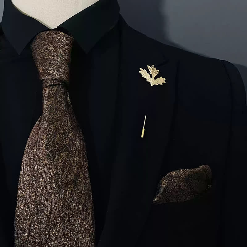 Juego de 2 corbatas y pañuelos dorados y marrones de imitación para hombre