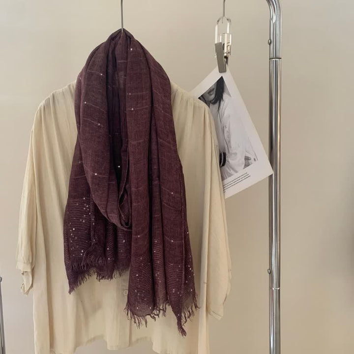 Bufanda fina de color liso con lentejuelas teñidas y sucias