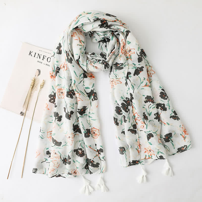 Bufanda fina con borlas estilo playero para vacaciones