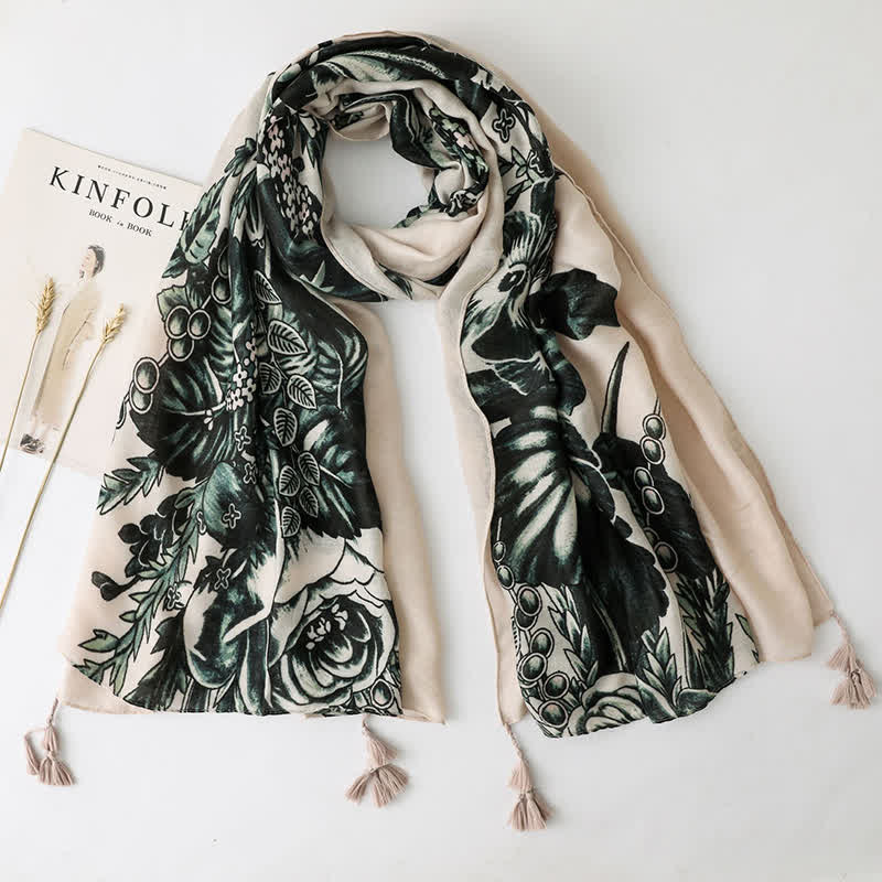 Bufanda fina con borlas estilo playero para vacaciones