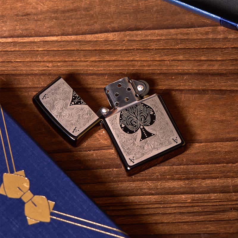 2 piezas de encendedor plateado con forma de toro y as de espadas, caja de regalo para padrinos de boda