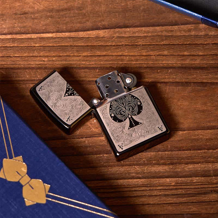 2 piezas de encendedor plateado con forma de toro y as de espadas, caja de regalo para padrinos de boda