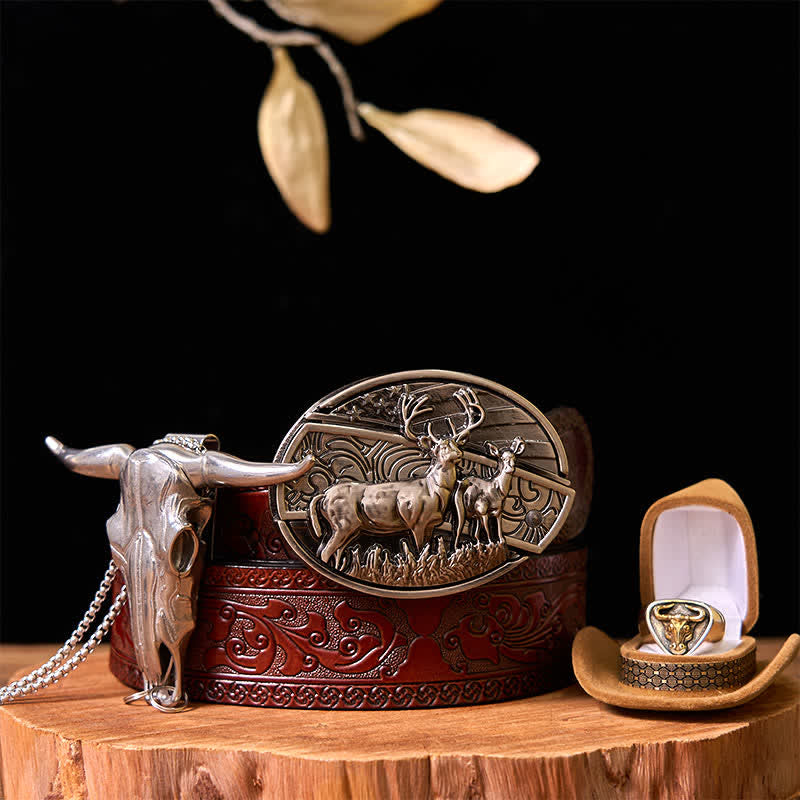 Hebilla de cinturón con cuchillo oculto de ciervo, colgante de cuerno largo, anillo de toro, conjunto DIY