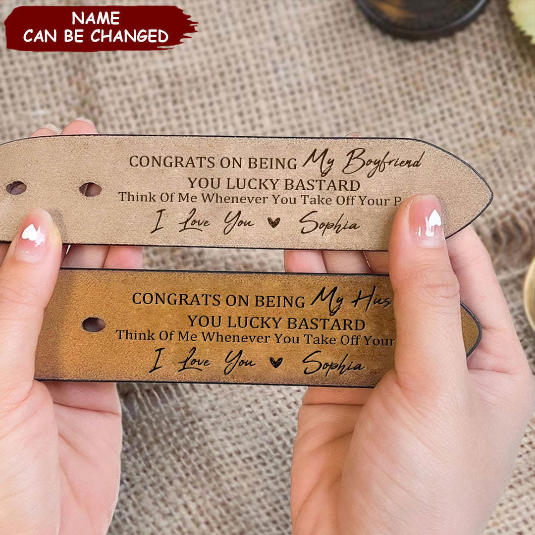 Cinturón de cuero personalizado con nombres grabados, regalo cálido