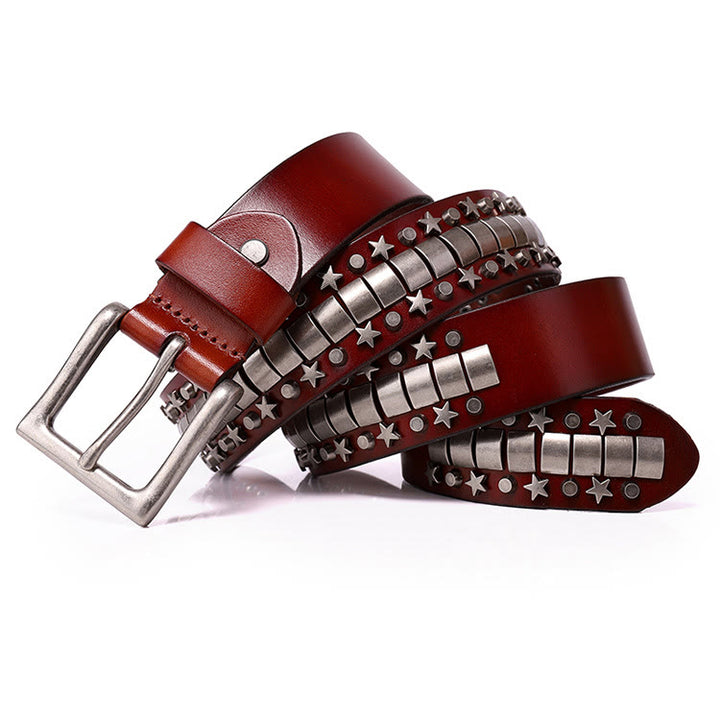 Cinturón de cuero genuino con remaches punk Cinturón estilo rock and roll