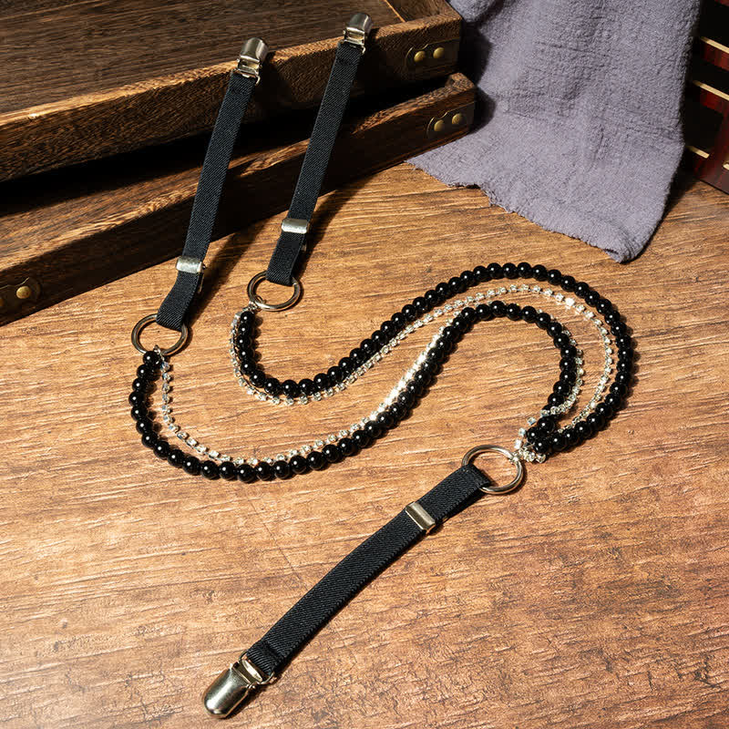Tirantes elásticos con cadena de perlas sintéticas negras de moda para mujer