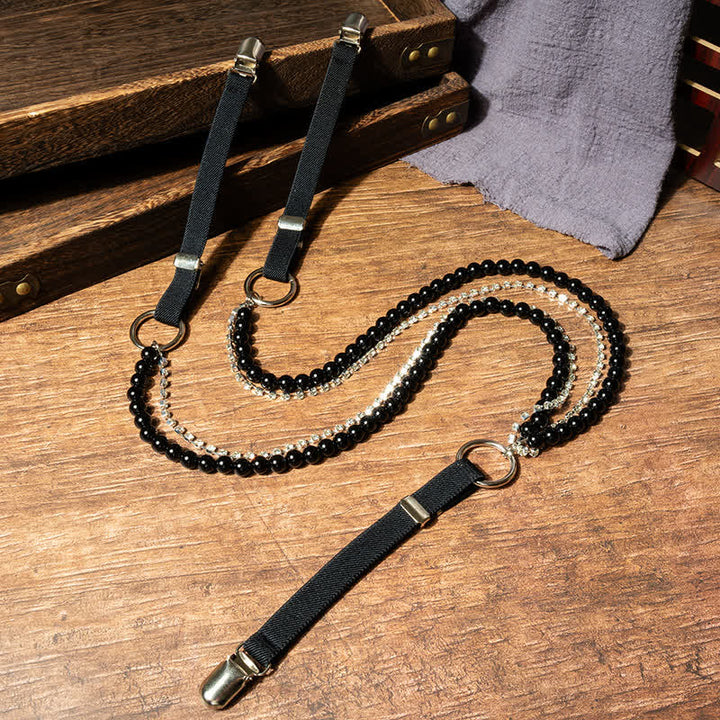 Tirantes elásticos con cadena de perlas sintéticas negras de moda para mujer
