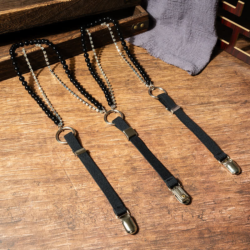 Tirantes elásticos con cadena de perlas sintéticas negras de moda para mujer
