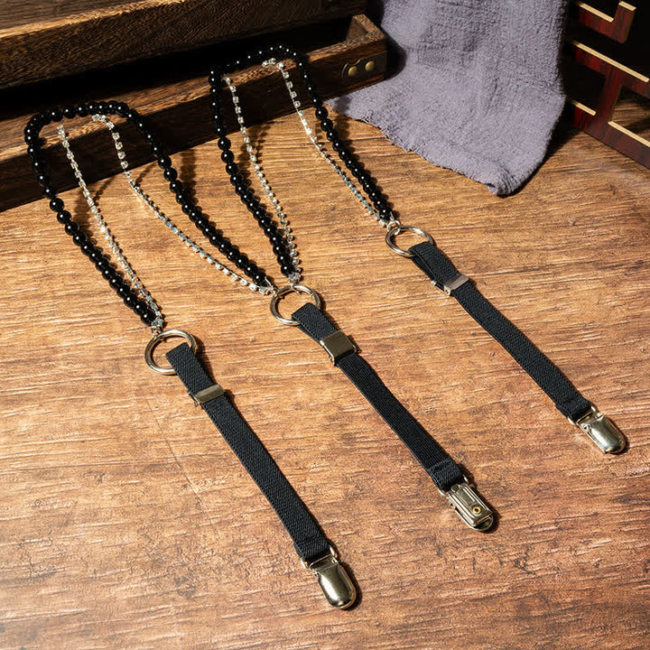 Tirantes elásticos con cadena de perlas sintéticas negras de moda para mujer