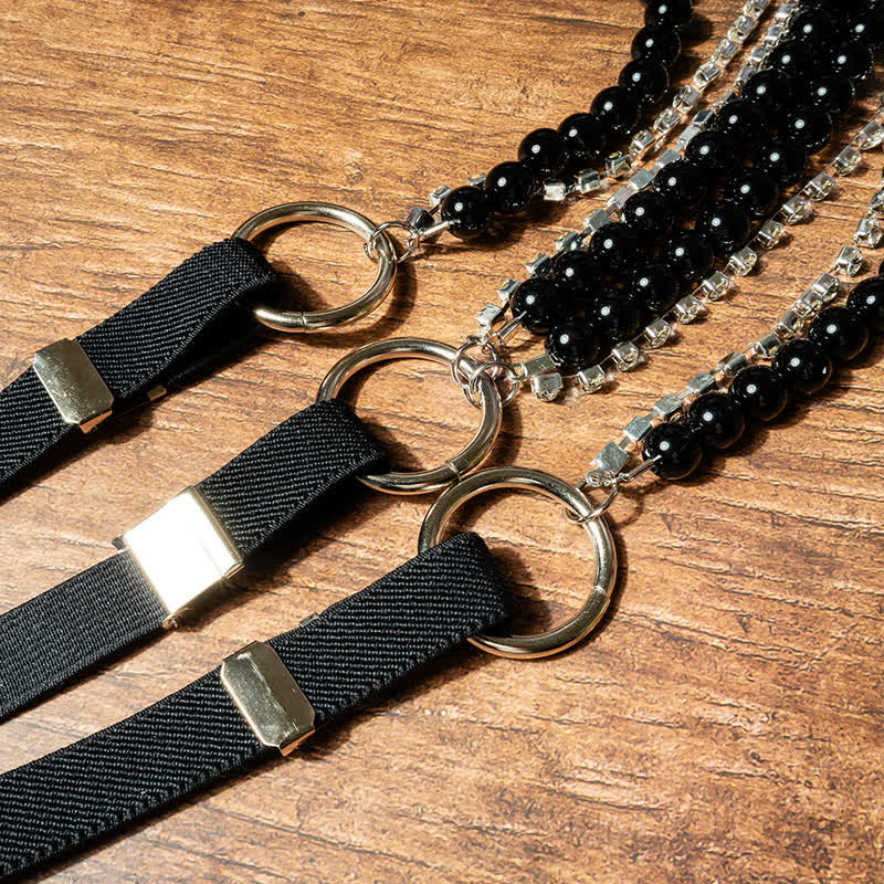Tirantes elásticos con cadena de perlas sintéticas negras de moda para mujer