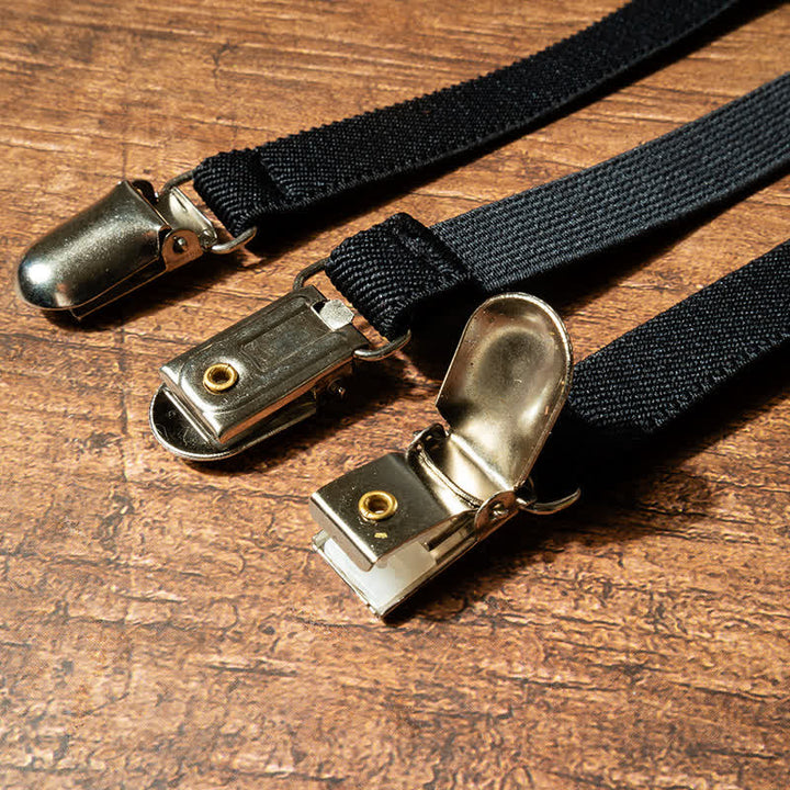 Tirantes elásticos con cadena de perlas sintéticas negras de moda para mujer