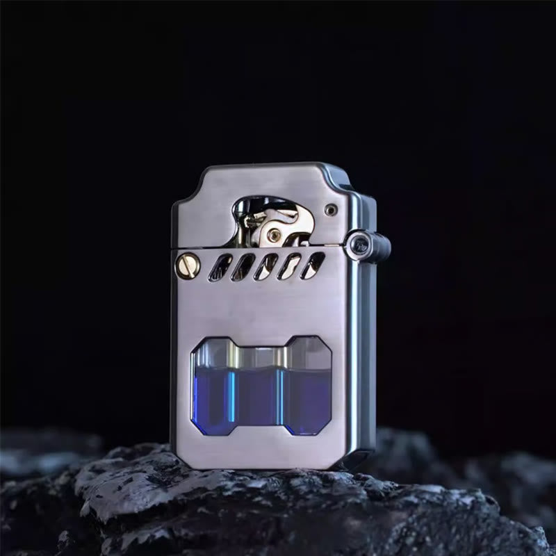 Encendedor de queroseno recargable con brazo basculante y tanque de aceite transparente retro