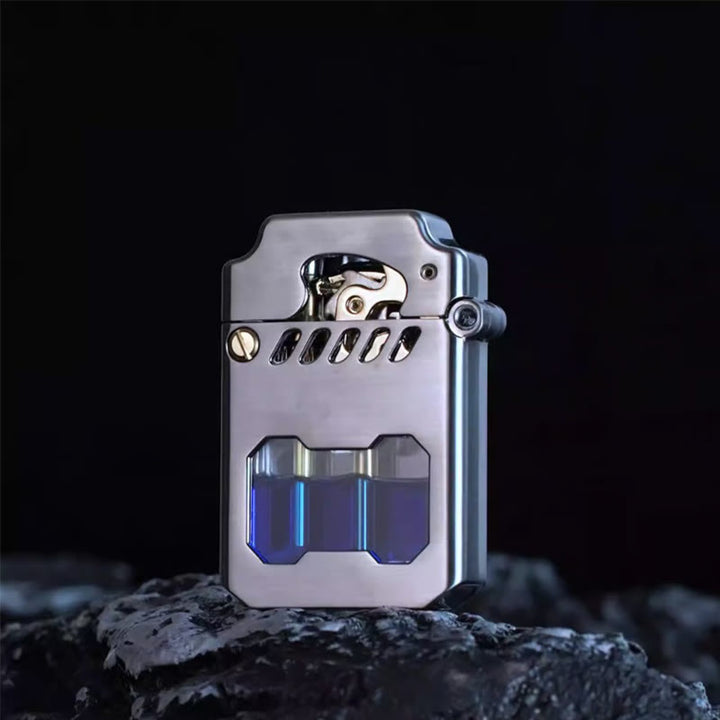 Encendedor de queroseno recargable con brazo basculante y tanque de aceite transparente retro