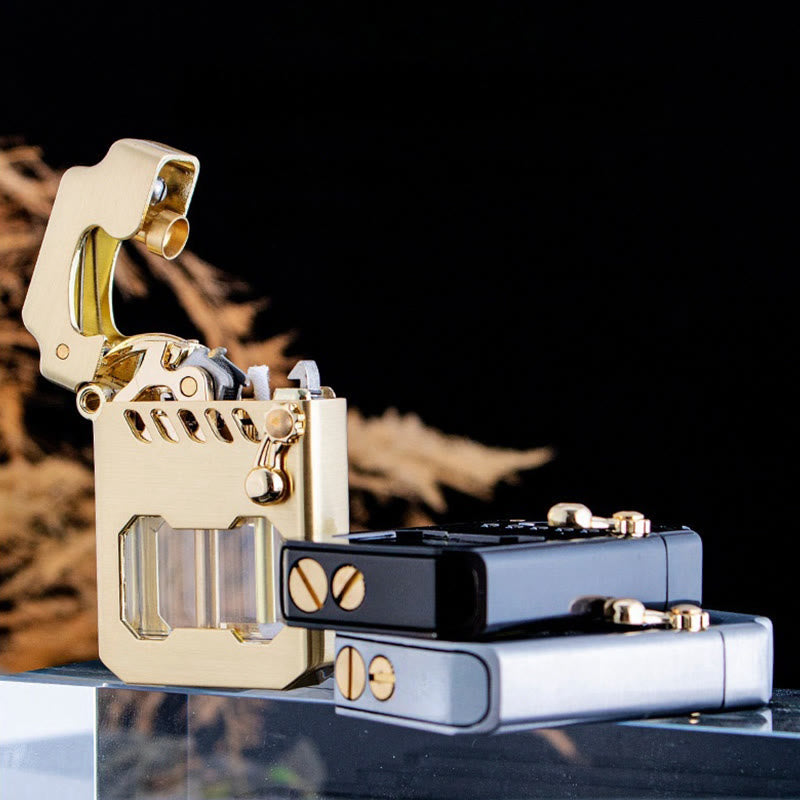 Encendedor de queroseno recargable con brazo basculante y tanque de aceite transparente retro