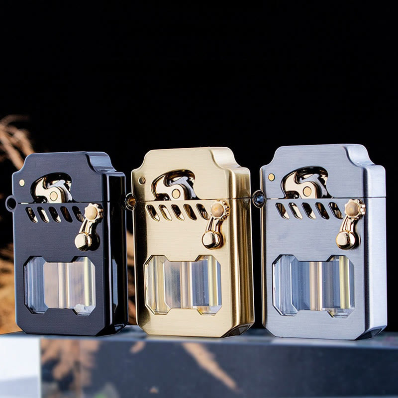 Encendedor de queroseno recargable con brazo basculante y tanque de aceite transparente retro